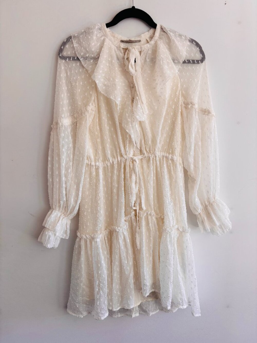 Ruffle Mini Dress AllSaints Ava Ivory Swiss Dot Size 2/4/6
